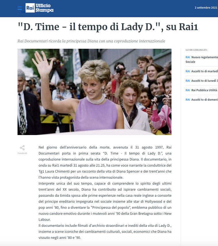 Diana's Decades D. Time - Il tempo di Lady D Rai1 Rai Documentari 
