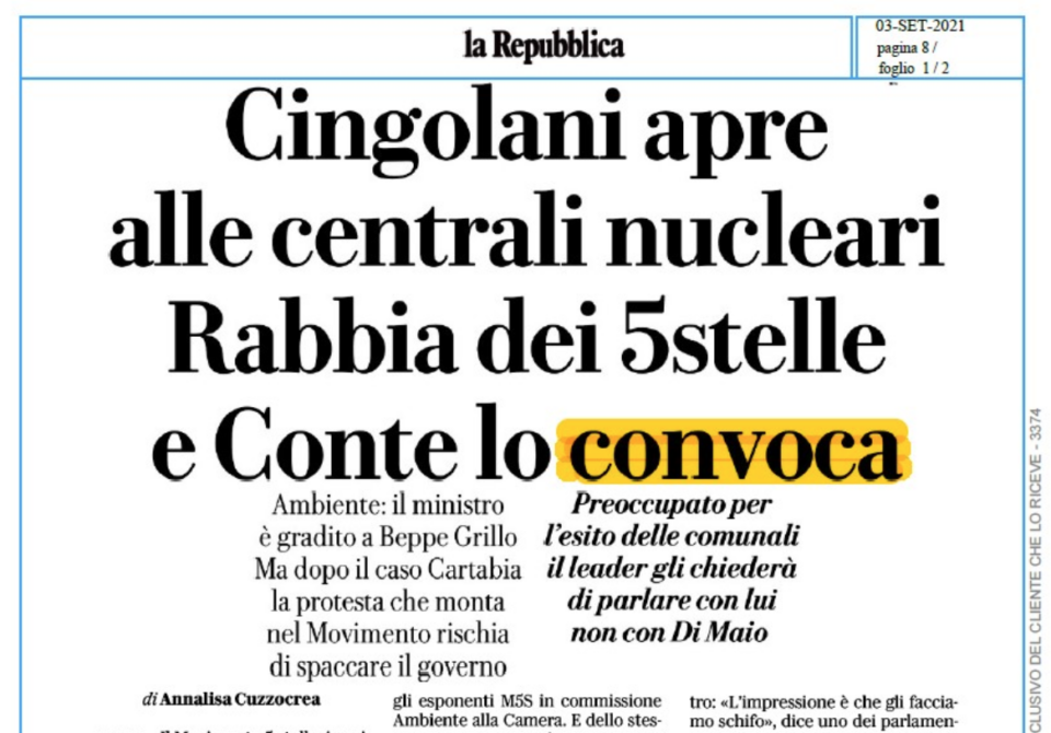 Conte Cingolani Anzaldi convoca Casalino