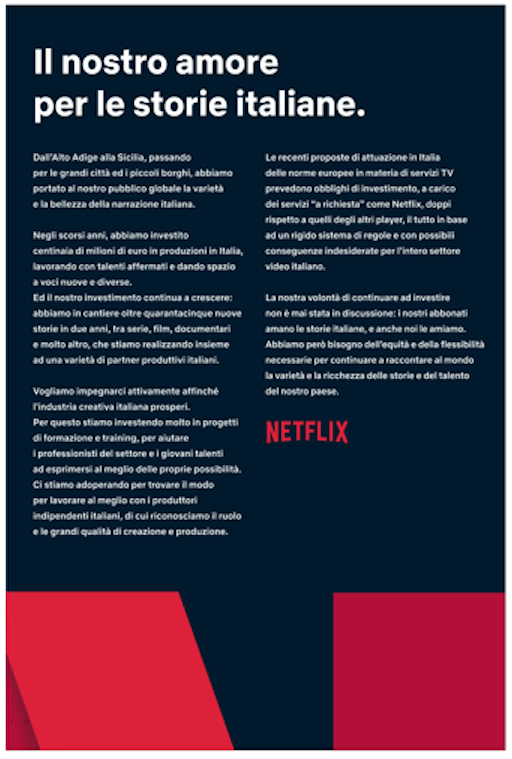 Netflix Corriere Repubblica pubblicità