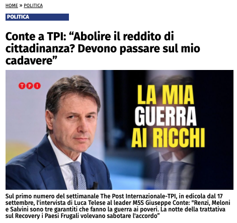 intervista di Giuseppe Conte a T.P.I. Luca Telese reddito di cittadinanza
