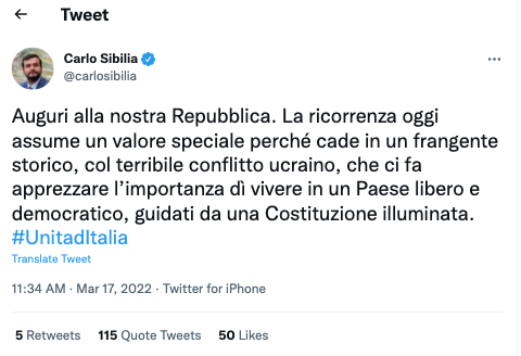 Carlo Sibilia M5s Unità d'Italia