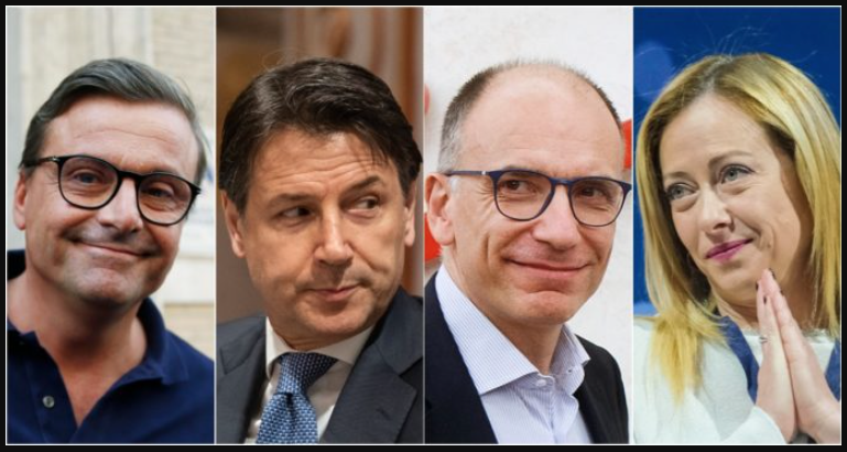 Carlo Calenda, Giuseppe Conte, Enrico Letta, Giorgia Meloni
