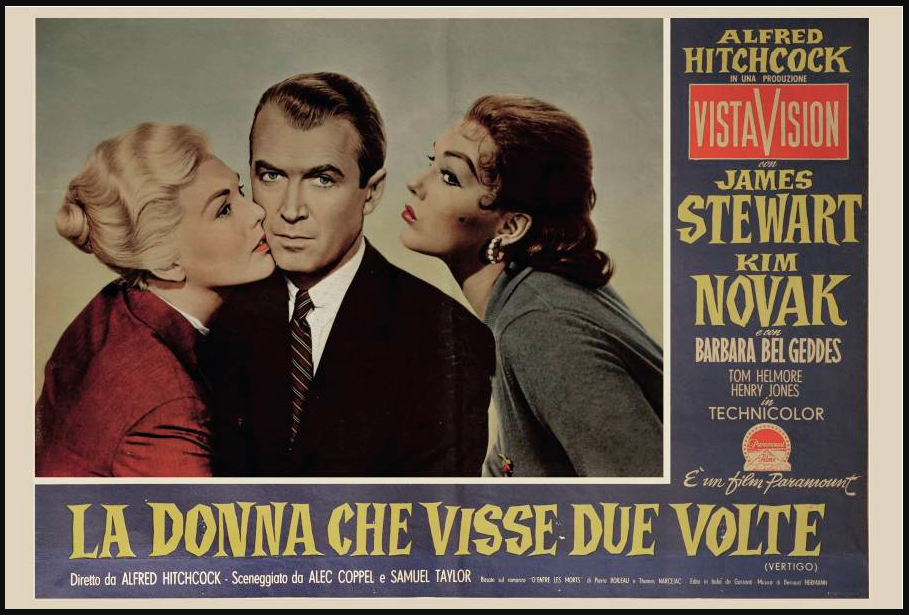 Film Tv Kim Novak (Madeleine e Judy) e James Stewart ne La donna che visse due volte (Vertigo, 1958) di Alfred Hitchcock