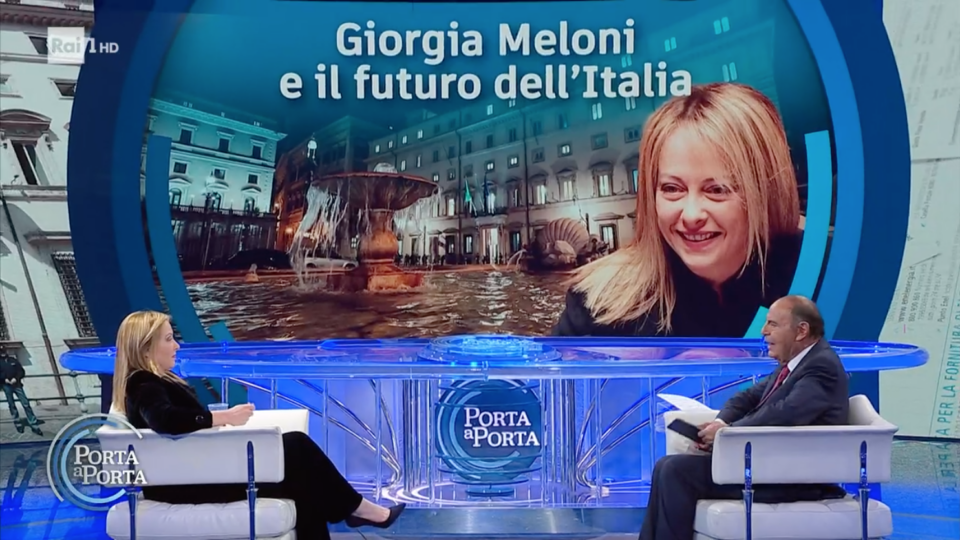 Giorgia Meloni intervista a Porta a Porta da Bruno Vespa su Rai1
