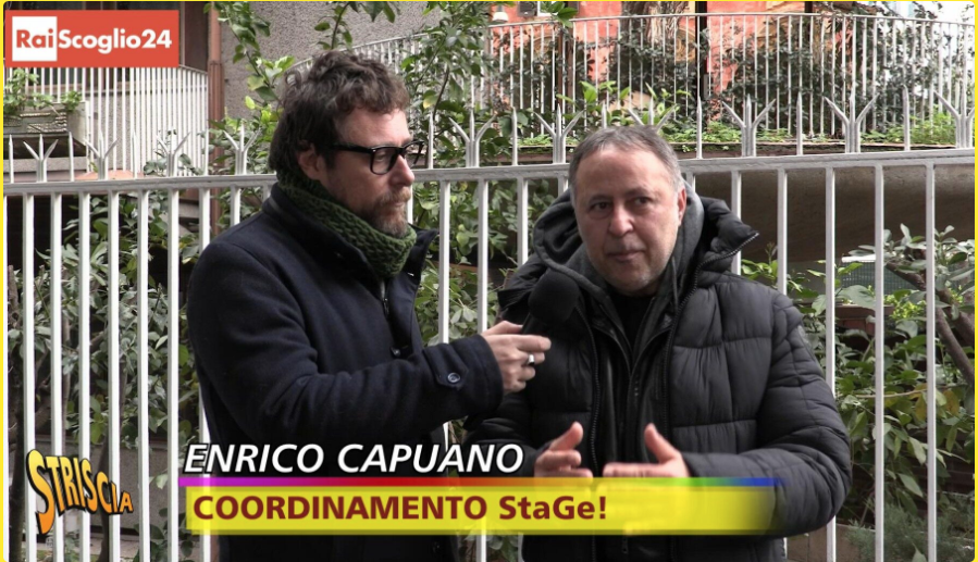 Festival di Sanremo: Pinuccio di Striscia la Notizia con il responsabile del Coordinamento StaGe! che si propone per organizzare la kermesse